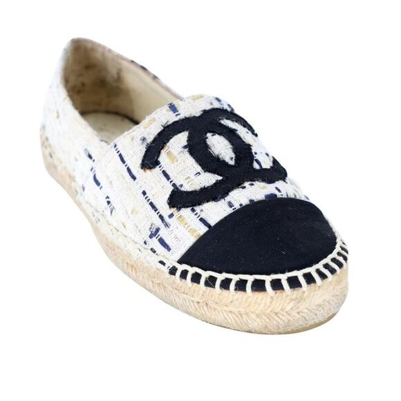 Chanel Espadrille 35 Tweed Leather Cap Toe Flats CC-S0207P-C039 - Picture 7 of 12